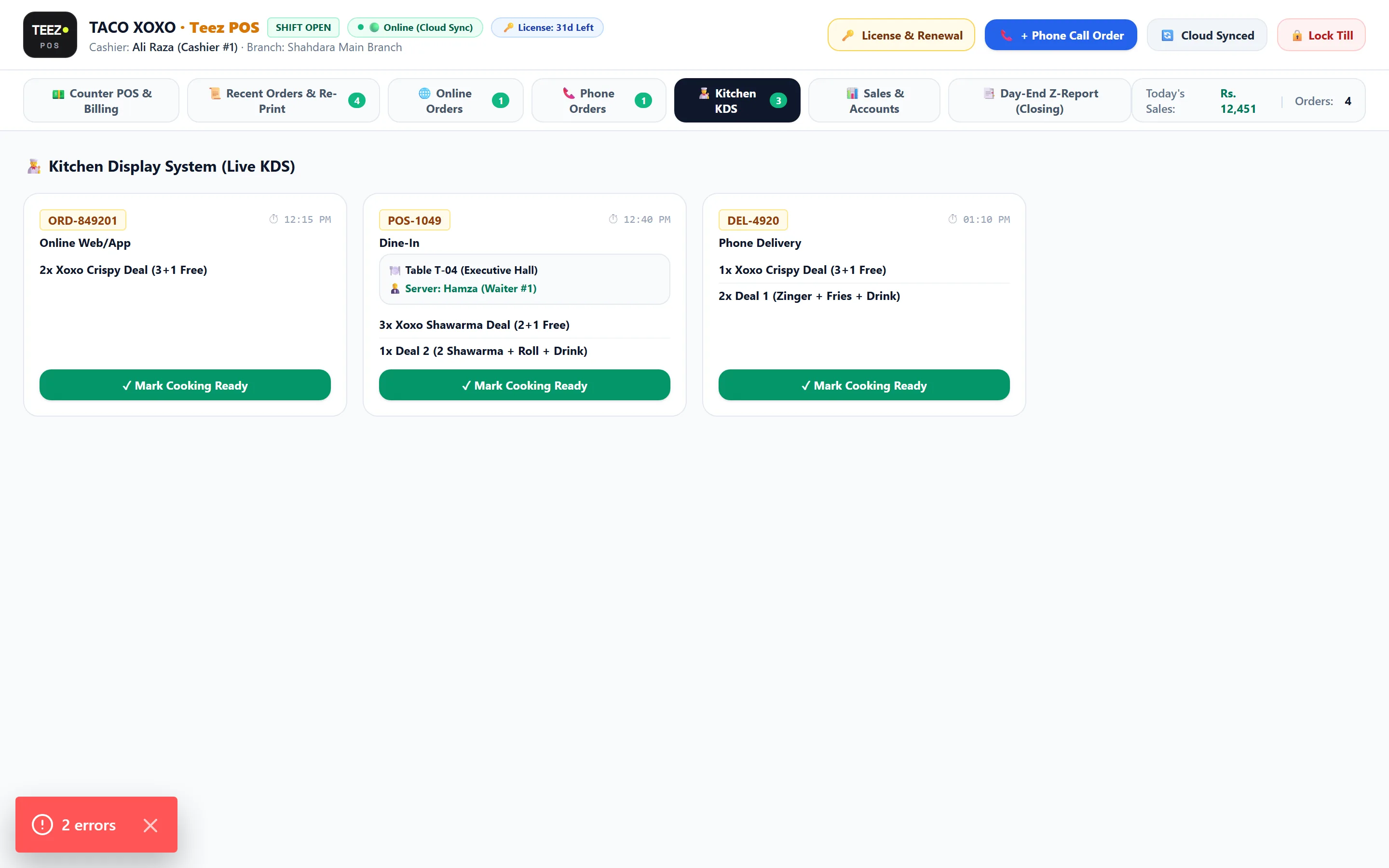 Teez POS Kitchen Display System Real UI